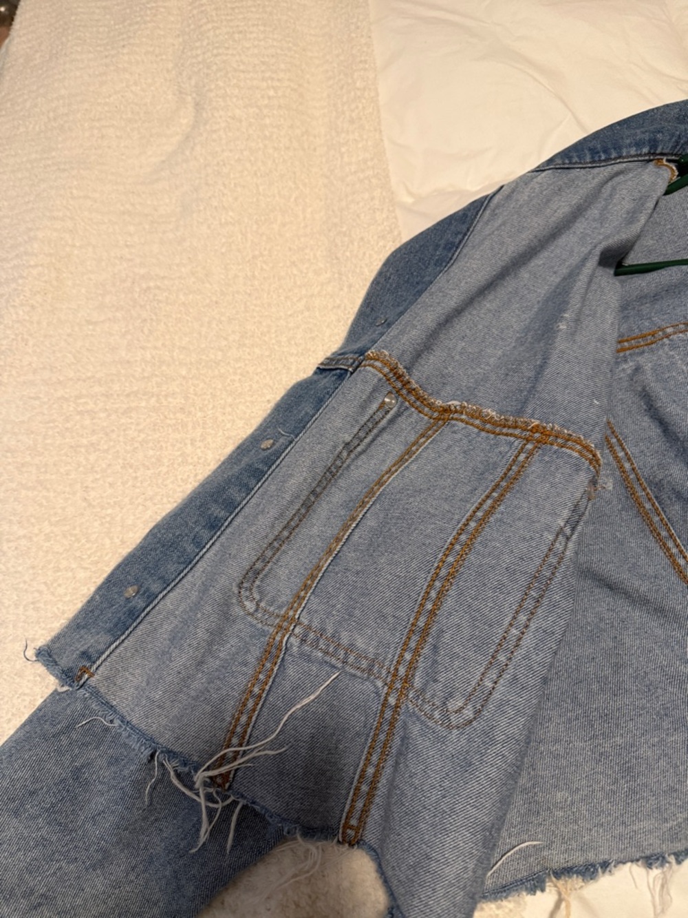 Zara Light Blue Cropped Frayed Denim Jacket - Picture 7 of 12